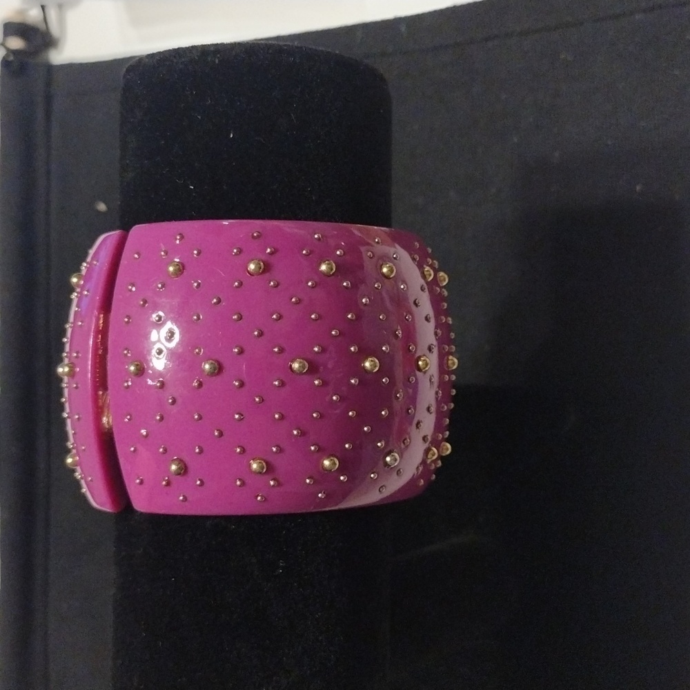 Wide Vintage Purple/Gold Plastic Hinged Bracelet